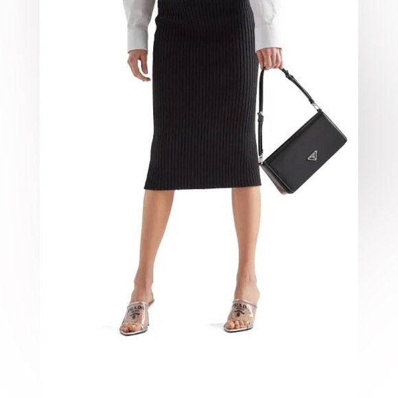 Prada Metallic silver leather logo print Pexiglas high heel slide sandals EU40.5 - Picture 4 of 15